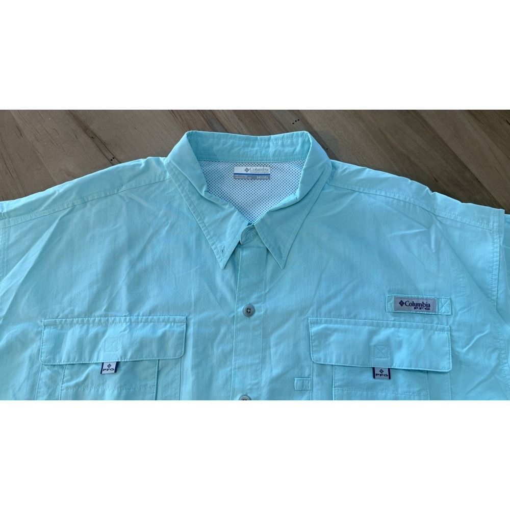Columbia Fishing Shirt Mens 3XL/3XT PFG Short Sleeve Omni-Shade Mint Green Tee - Picture 3 of 14